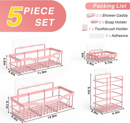 5-Pack Rustproof Stainless Steel Shower Caddy – No Drill Adhesive Bathroom Organizer with Large Capacity, Spacious Shower Shelves for Inside Shower, Kitchen & Home Decor Storage-XL Size