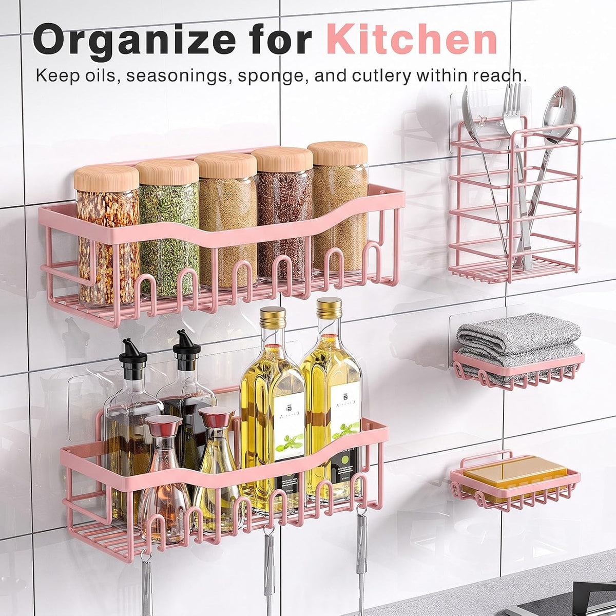 5-Pack Rustproof Stainless Steel Shower Caddy – No Drill Adhesive Bathroom Organizer with Large Capacity, Spacious Shower Shelves for Inside Shower, Kitchen & Home Decor Storage-XL Size