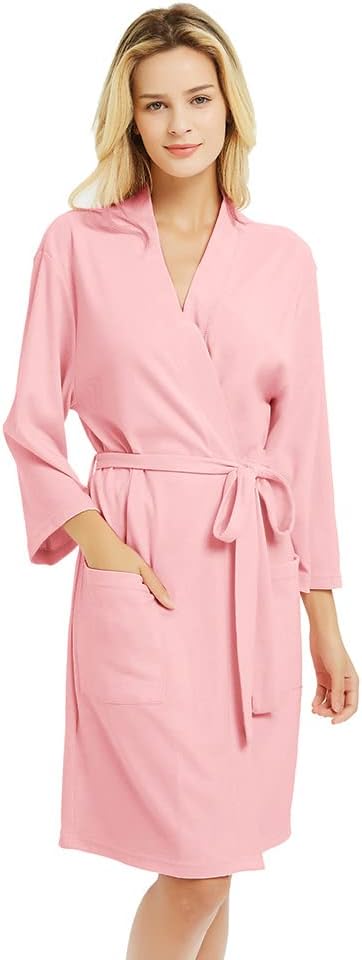 Womens Robes, 100% Cotton Lightweight Robes 3/4 Sleeves Kimono Knit Soft Loungewear Short Bathrobe