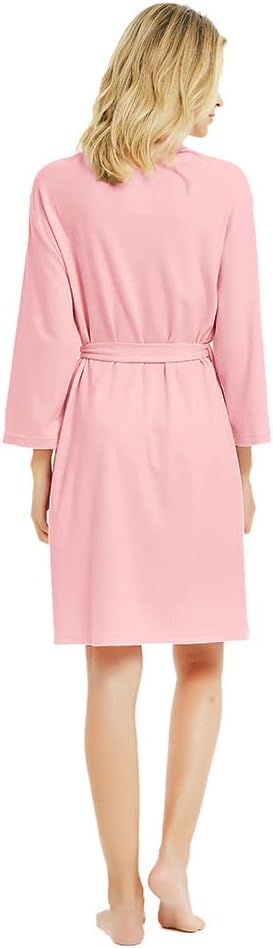 Womens Robes, 100% Cotton Lightweight Robes 3/4 Sleeves Kimono Knit Soft Loungewear Short Bathrobe
