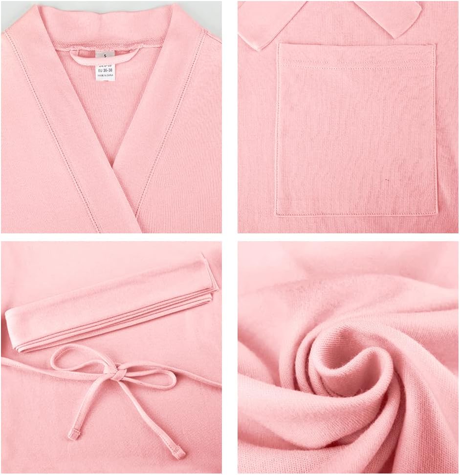 Womens Robes, 100% Cotton Lightweight Robes 3/4 Sleeves Kimono Knit Soft Loungewear Short Bathrobe