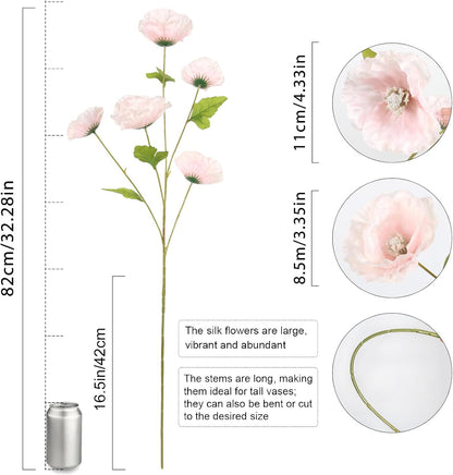 Poppies Flowers Artificial Silk Flowers 32in 6PCS Artificial Poppies Pink Flowers for Wedding Home Party Table Centerpiece Arrangement Decoration (Pink)