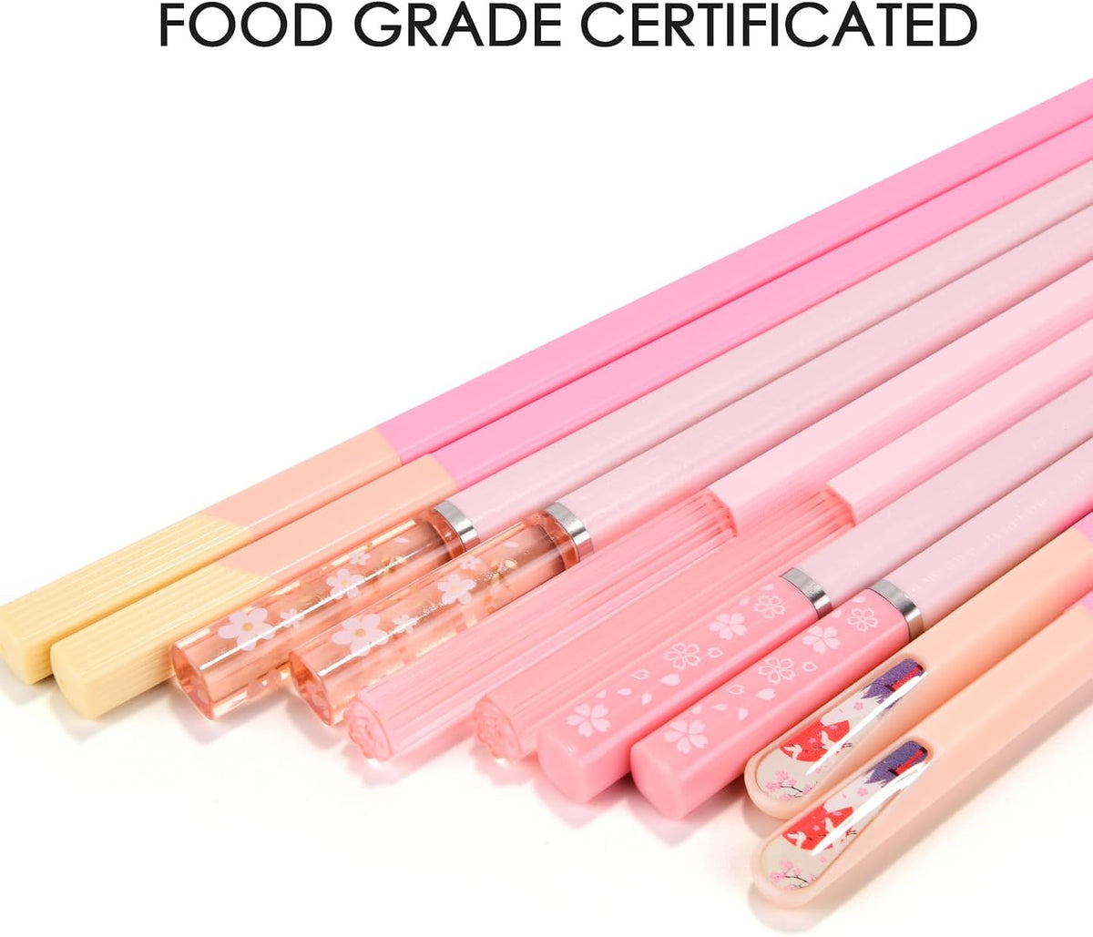 Chopsticks Reusable Dishwasher Safe, 5 Pairs 9.5 Inches Premium Chop Sticks Set for Sushi, Ramen, Asian Cuisine, Matte Non-slip with Gift Case, Pink