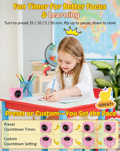 Digital Pomodoro Timer Cube 5/10/25/50min Preset, Silent & Sound Alarm