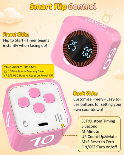 Digital Pomodoro Timer Cube 5/10/25/50min Preset, Silent & Sound Alarm