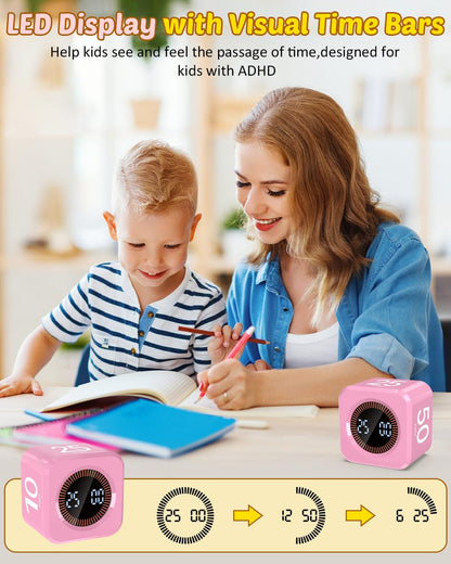 Digital Pomodoro Timer Cube 5/10/25/50min Preset, Silent & Sound Alarm
