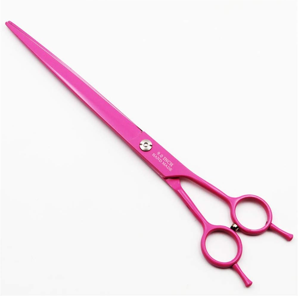 9" Professional Pet Dog Grooming Scissors Suit Cutting&Straight&Curved Shears Kit (9 Inch, Pink)