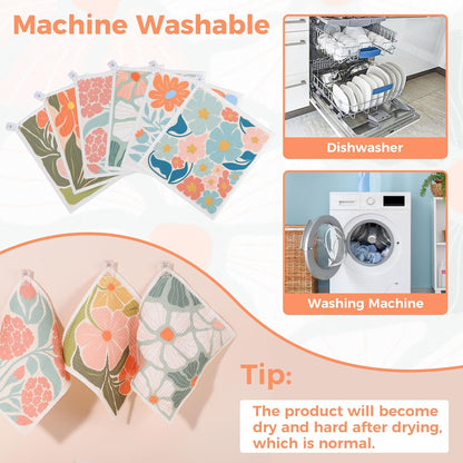 6 Pack Swedish Dishcloths for Kitchen,Abstract Floral Dish Towel with Clip