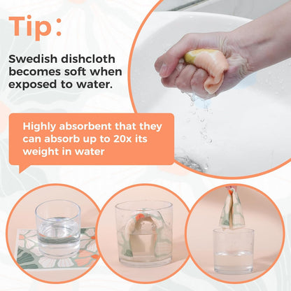 6 Pack Swedish Dishcloths for Kitchen,Abstract Floral Dish Towel with Clip