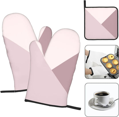 3 Pieces Oven Mitt and Pot Holder Sets, Light Lavender Dusty Rose Blush Pink Oven Mitts Set Heat Resistant Baking Gloves Kitchen Microwave for Cooking, BBQ