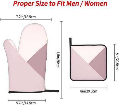 3 Pieces Oven Mitt and Pot Holder Sets, Light Lavender Dusty Rose Blush Pink Oven Mitts Set Heat Resistant Baking Gloves Kitchen Microwave for Cooking, BBQ
