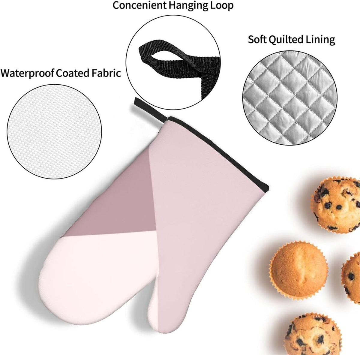 3 Pieces Oven Mitt and Pot Holder Sets, Light Lavender Dusty Rose Blush Pink Oven Mitts Set Heat Resistant Baking Gloves Kitchen Microwave for Cooking, BBQ
