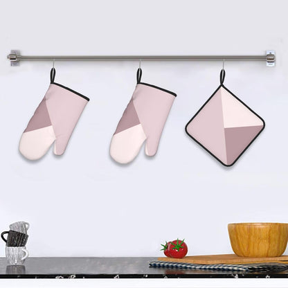 3 Pieces Oven Mitt and Pot Holder Sets, Light Lavender Dusty Rose Blush Pink Oven Mitts Set Heat Resistant Baking Gloves Kitchen Microwave for Cooking, BBQ