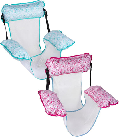 Monterey Pool Floating Hammock Chair 2 Pack - Inflatable Water Lounge with Headrest & Armrests, Adjustable Sling Float Seat for Pool or Lake Relaxation, Foldable Travel Design