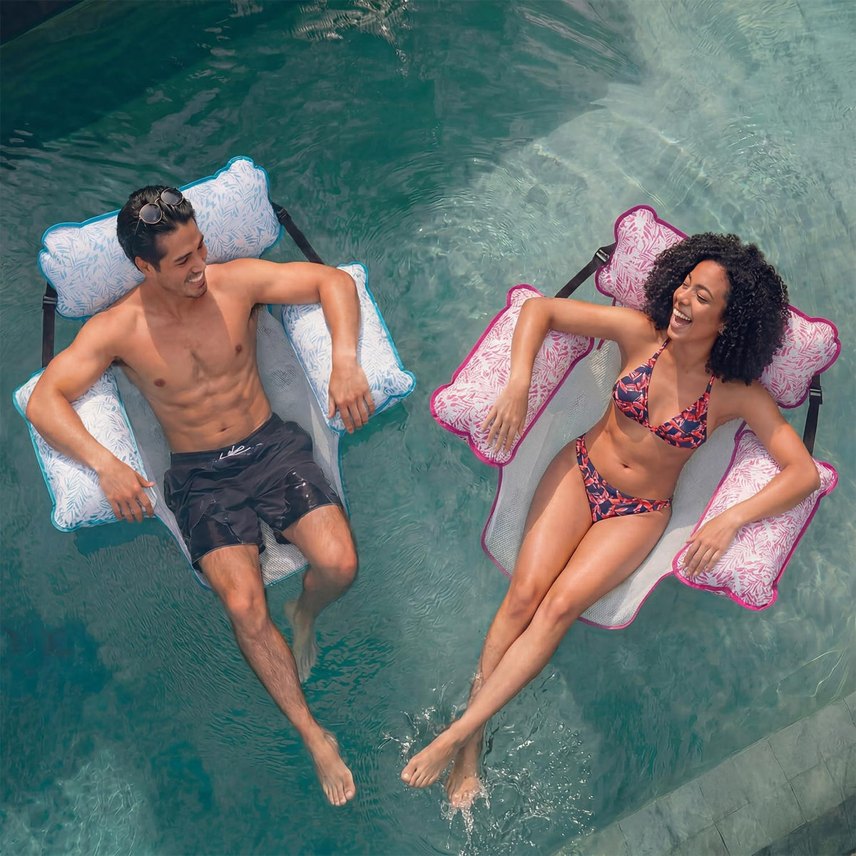 Monterey Pool Floating Hammock Chair 2 Pack - Inflatable Water Lounge with Headrest & Armrests, Adjustable Sling Float Seat for Pool or Lake Relaxation, Foldable Travel Design