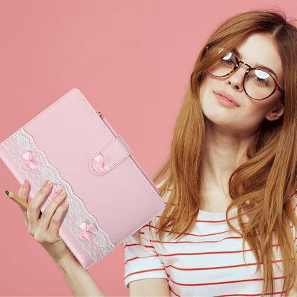 Pink Bow A5 Journal Pen Set for Women, Lined Leather Notebook
