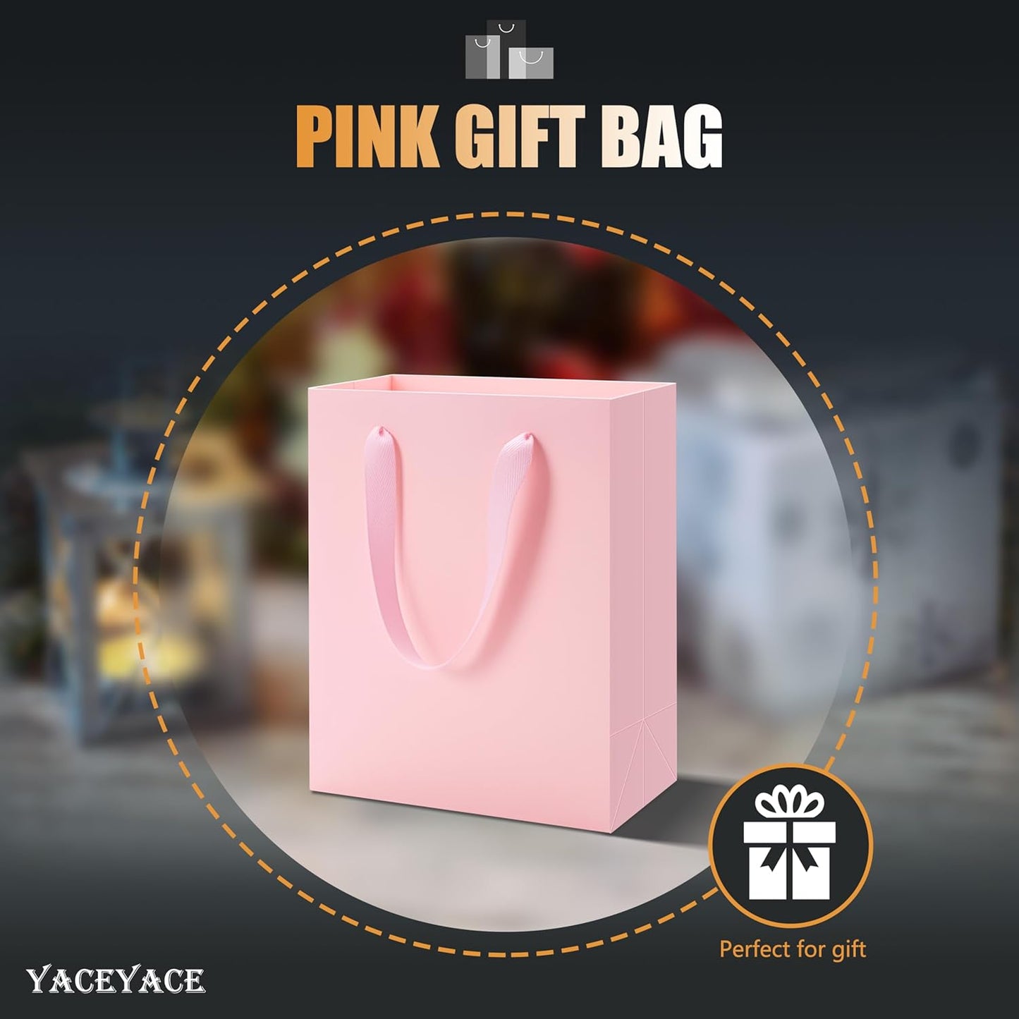 YACEYACE Pink Gift Bags with Handles, 10Pcs 8"x10" Medium Gift Bags, Kraft Paper Bag with Ribbon Handles, Pink Paper Bag for Birthday, Baby Shower