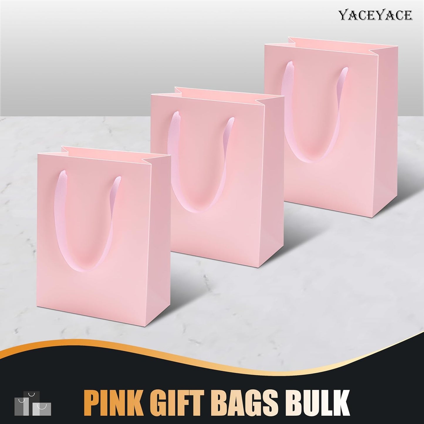 YACEYACE Pink Gift Bags with Handles, 10Pcs 8"x10" Medium Gift Bags, Kraft Paper Bag with Ribbon Handles, Pink Paper Bag for Birthday, Baby Shower