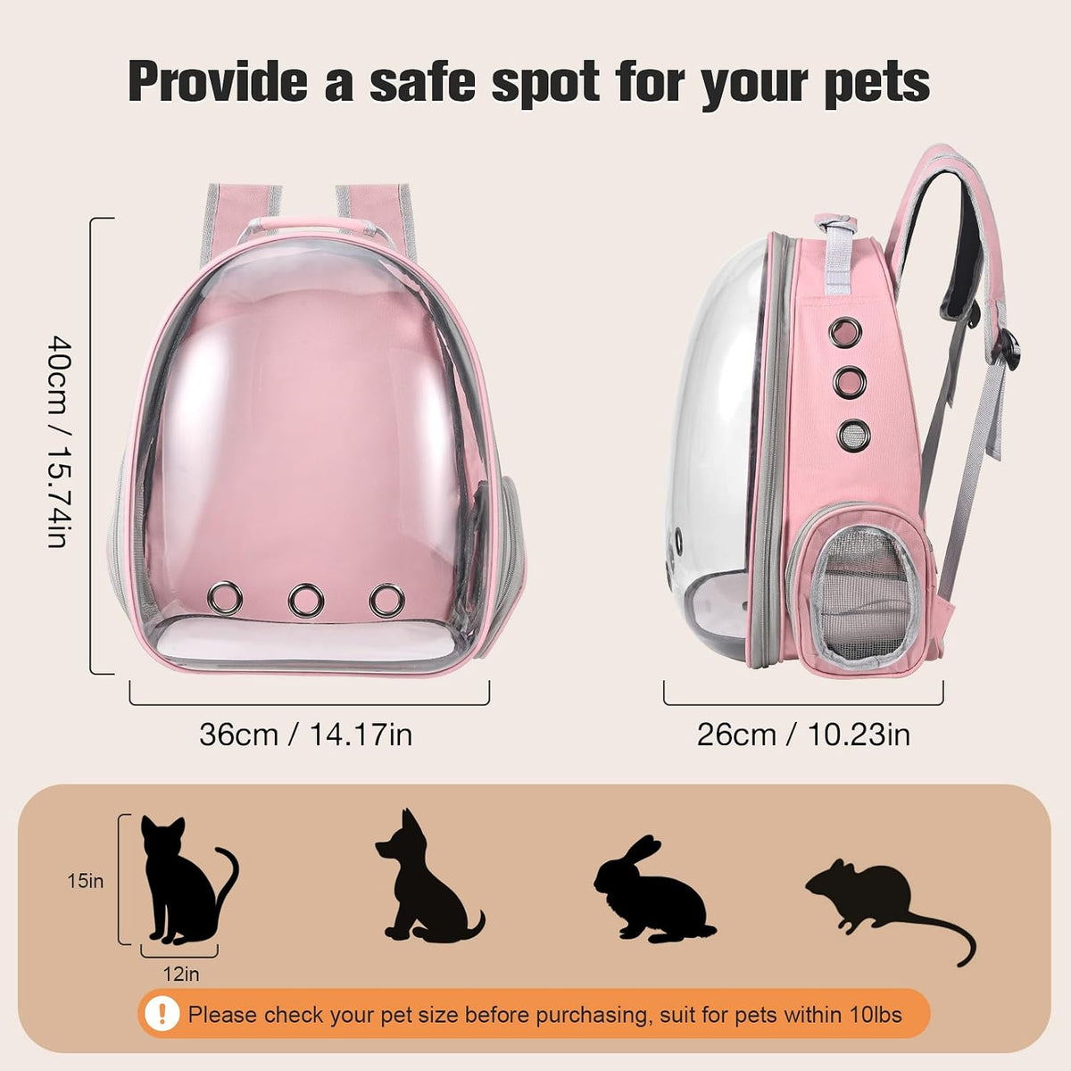 Cat Carrier Backpack, Pet Carrier Backpack Front Pack for Small Medium Cat Puppy Dog Carrier Backpack Bag Space Capsule, Airline-Approved Pet Carrier for Travel Hiking Walking Camping (Pink)