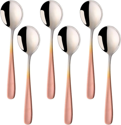 Bouillon Spoon Sets, 7-Inch Round Soup Spoons, Stainless Steel Finished Table Dinner Spoons (Gradient Rose Gold)