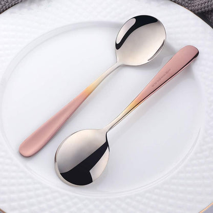 Bouillon Spoon Sets, 7-Inch Round Soup Spoons, Stainless Steel Finished Table Dinner Spoons (Gradient Rose Gold)