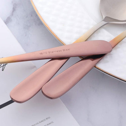 Bouillon Spoon Sets, 7-Inch Round Soup Spoons, Stainless Steel Finished Table Dinner Spoons (Gradient Rose Gold)