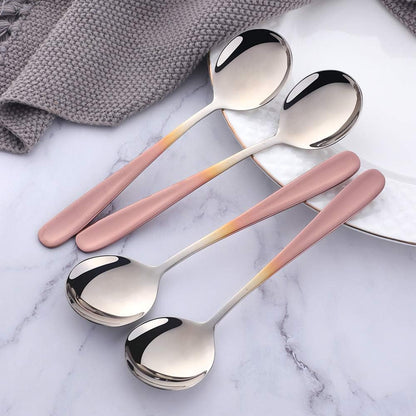 Bouillon Spoon Sets, 7-Inch Round Soup Spoons, Stainless Steel Finished Table Dinner Spoons (Gradient Rose Gold)