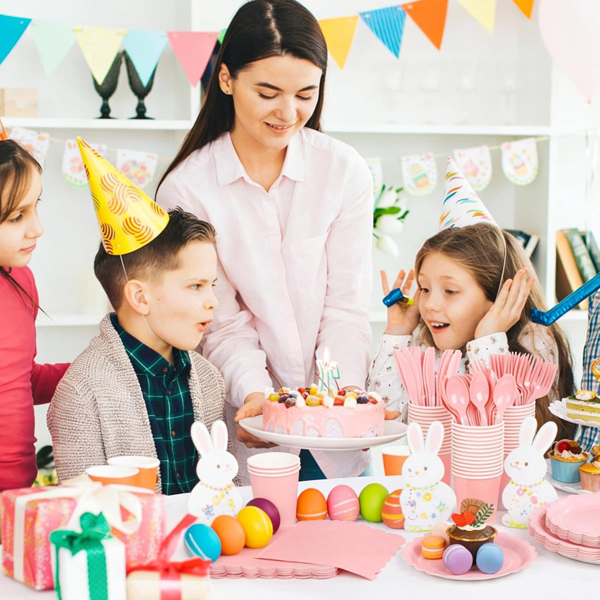 LIYH 350 Pcs Pink Paper Plates and Napkins - 50 Guest Light Pink Party Supplies Include Scalloped Plates Cups Plastic Spoons Forks Knives for Baby Shower Birthday Party