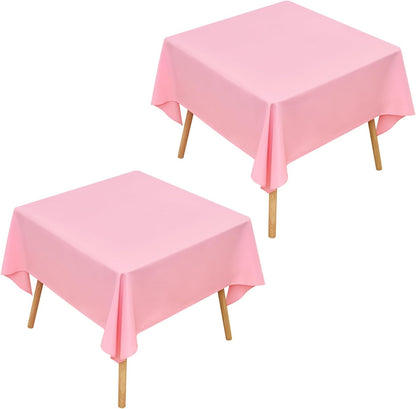2 Pack 72x72 Inch Square Tablecloth Washable Pink Table Cloth