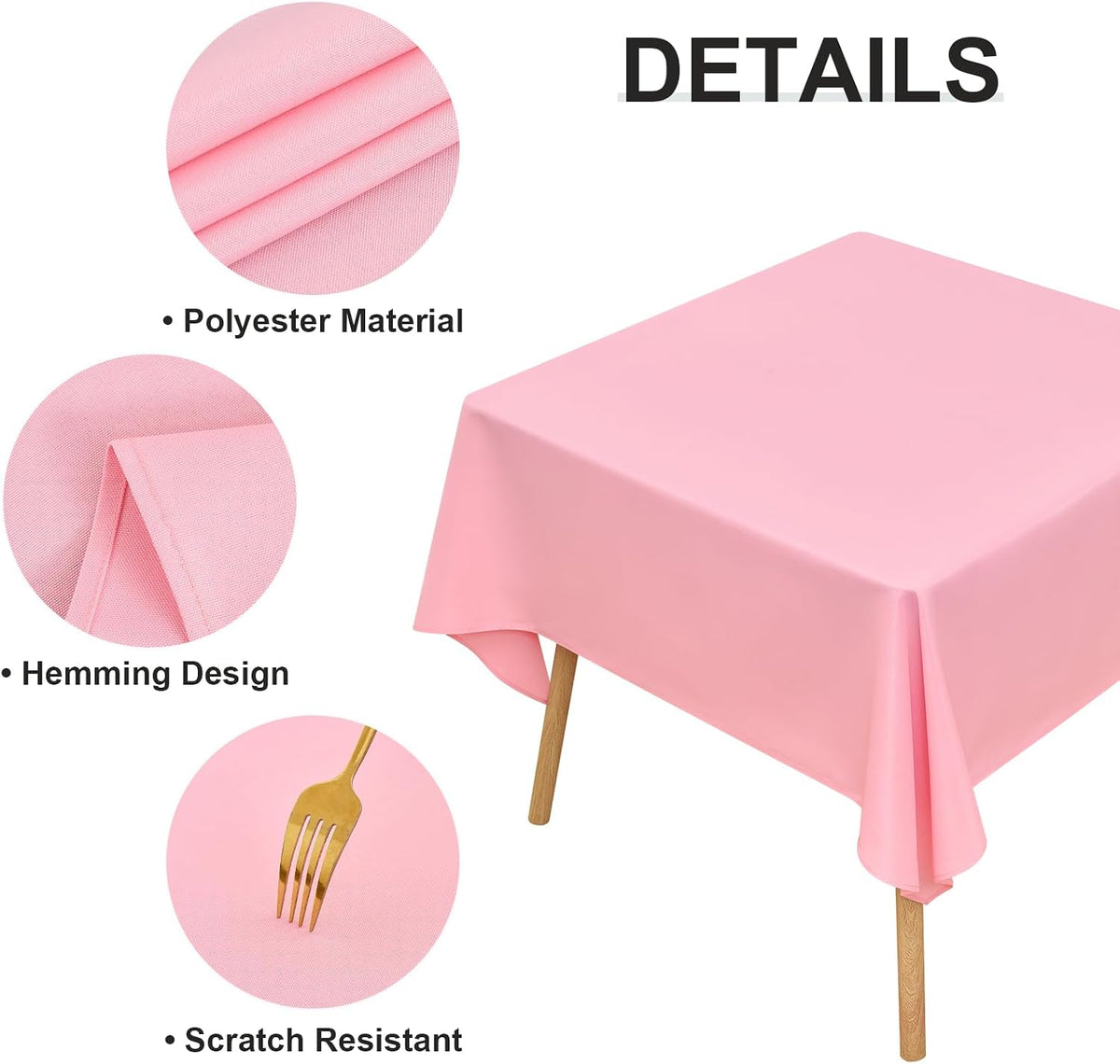 2 Pack 72x72 Inch Square Tablecloth Washable Pink Table Cloth