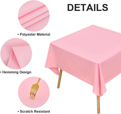 2 Pack 72x72 Inch Square Tablecloth Washable Pink Table Cloth