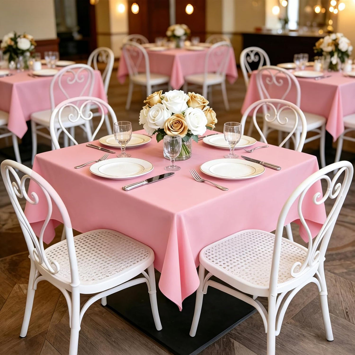 2 Pack 72x72 Inch Square Tablecloth Washable Pink Table Cloth