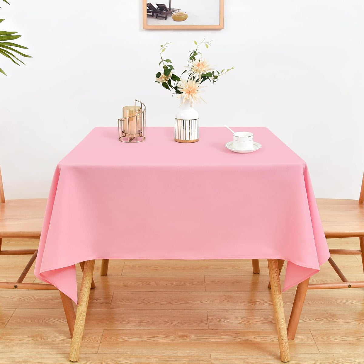 2 Pack 72x72 Inch Square Tablecloth Washable Pink Table Cloth