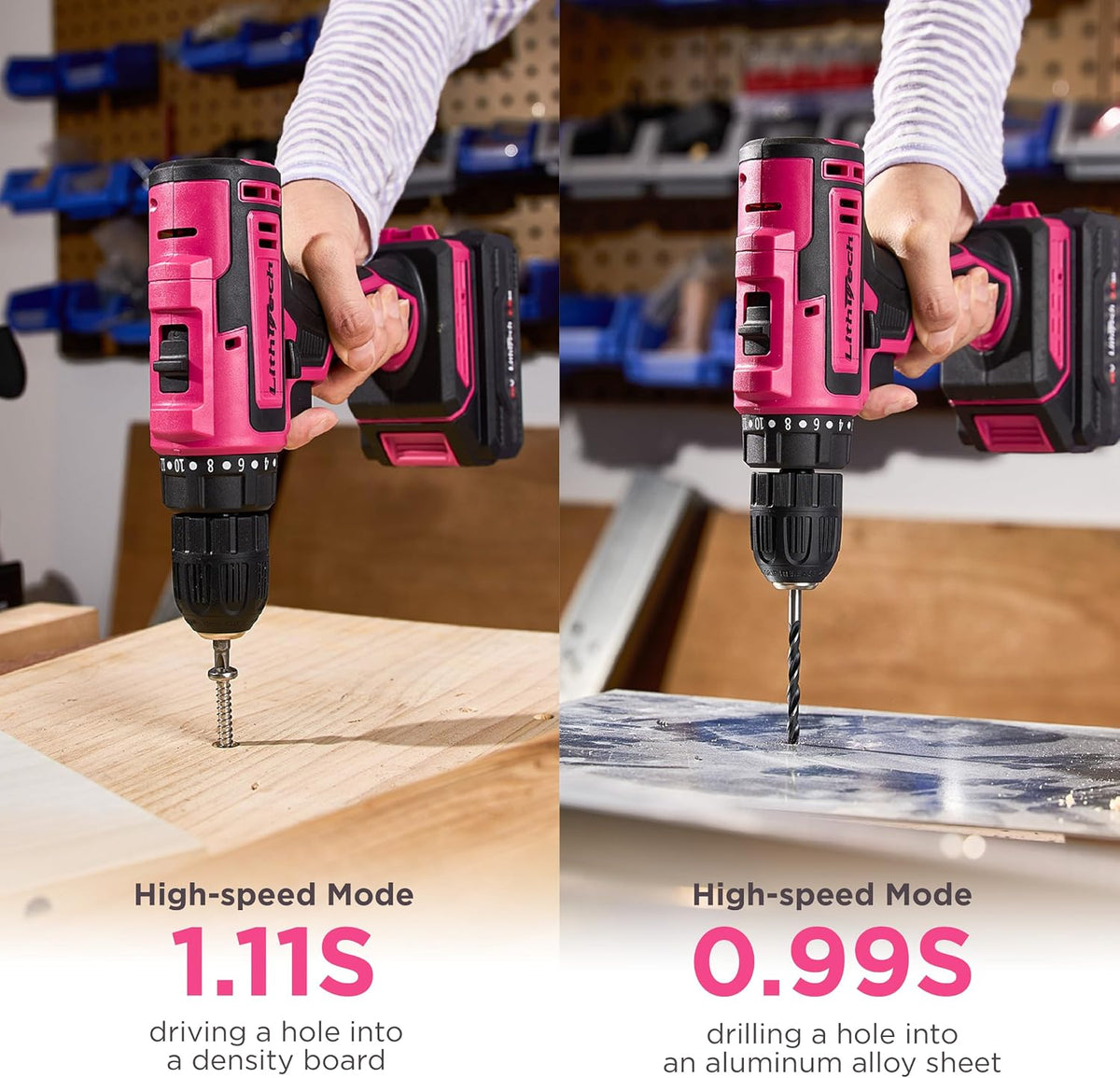 20V Pink Cordless Drill Set, 3/8" Keyless Chuck Electric Drill
