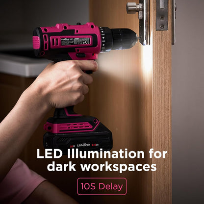 20V Pink Cordless Drill Set, 3/8" Keyless Chuck Electric Drill