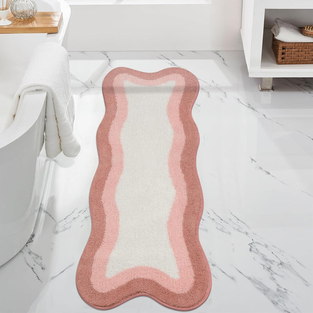 Bathroom Runner Rugs 18x47 inch, Non-Slip Long Rug Cute Bath Mat, Soft Luxury Shower Mat Microfiber Machine Washable Pink Floor Carpet for Sink Tub (washable rug)