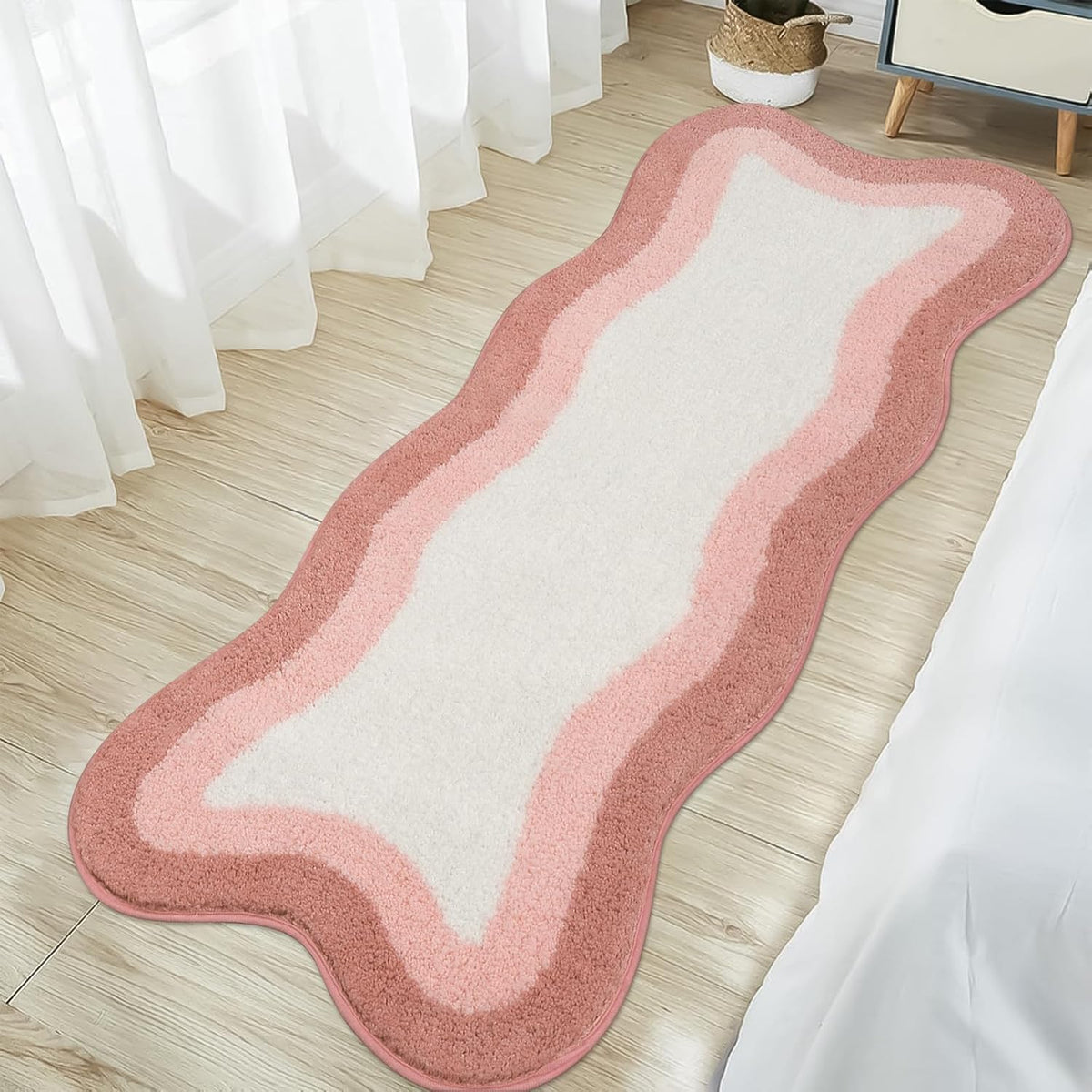 Bathroom Runner Rugs 18x47 inch, Non-Slip Long Rug Cute Bath Mat, Soft Luxury Shower Mat Microfiber Machine Washable Pink Floor Carpet for Sink Tub (washable rug)