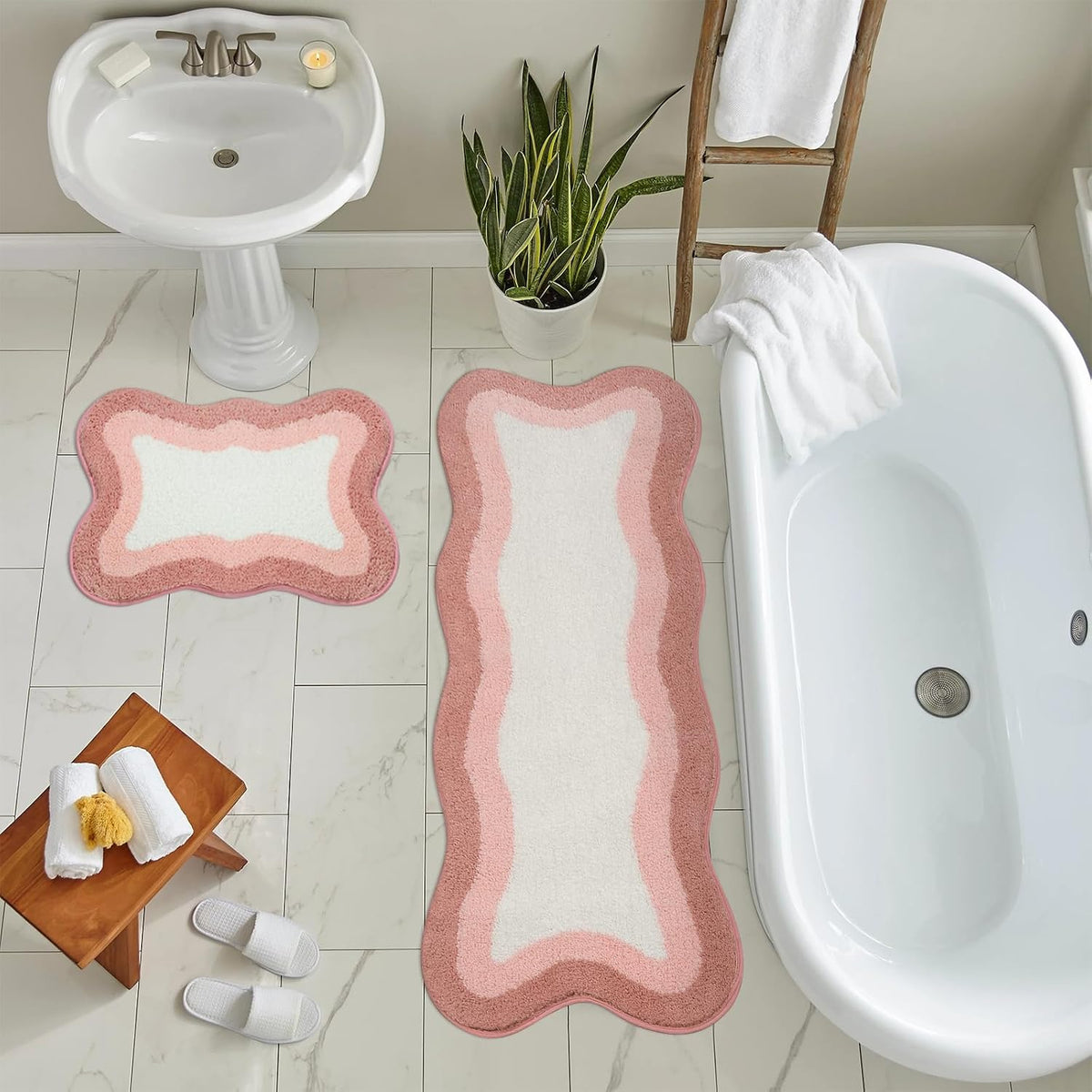 Bathroom Runner Rugs 18x47 inch, Non-Slip Long Rug Cute Bath Mat, Soft Luxury Shower Mat Microfiber Machine Washable Pink Floor Carpet for Sink Tub (washable rug)