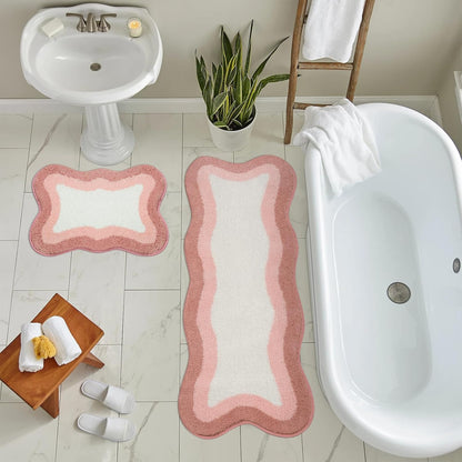Bathroom Runner Rugs 18x47 inch, Non-Slip Long Rug Cute Bath Mat, Soft Luxury Shower Mat Microfiber Machine Washable Pink Floor Carpet for Sink Tub (washable rug)