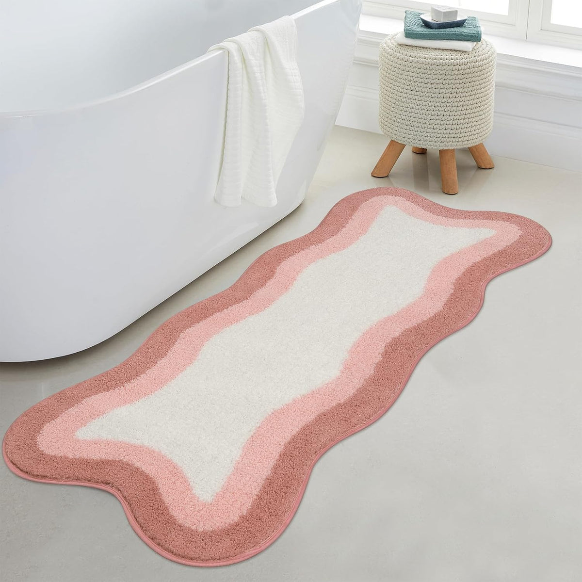 Bathroom Runner Rugs 18x47 inch, Non-Slip Long Rug Cute Bath Mat, Soft Luxury Shower Mat Microfiber Machine Washable Pink Floor Carpet for Sink Tub (washable rug)