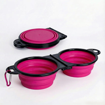 Double Collapsible Dog Bowls for Travel, Food and Water Set with Clip, Pink