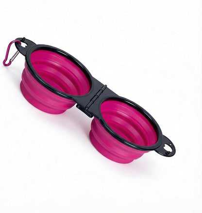 Double Collapsible Dog Bowls for Travel, Food and Water Set with Clip, Pink