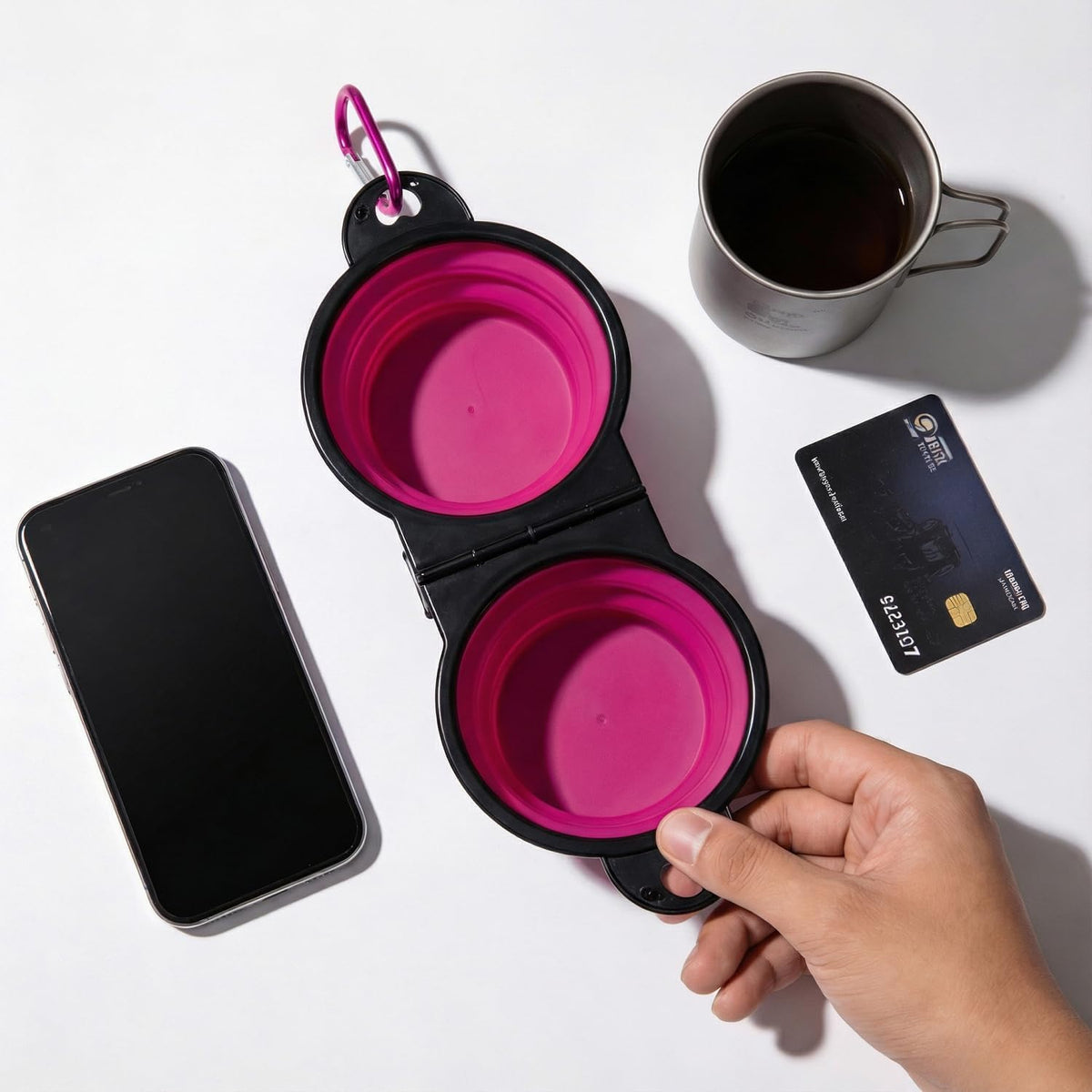 Double Collapsible Dog Bowls for Travel, Food and Water Set with Clip, Pink