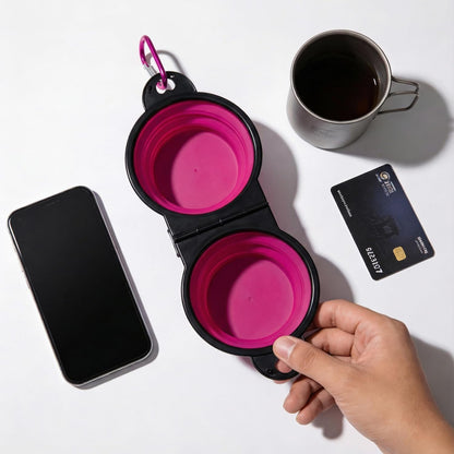 Double Collapsible Dog Bowls for Travel, Food and Water Set with Clip, Pink
