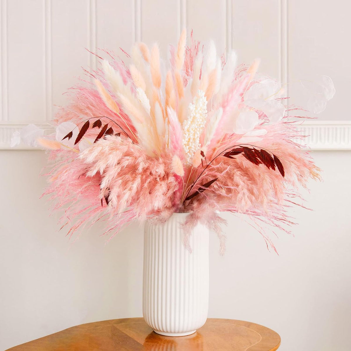 N&T NETING Pink Dried Pampas Grass Boho Set for Crafts Centerpiece, 85Pcs
