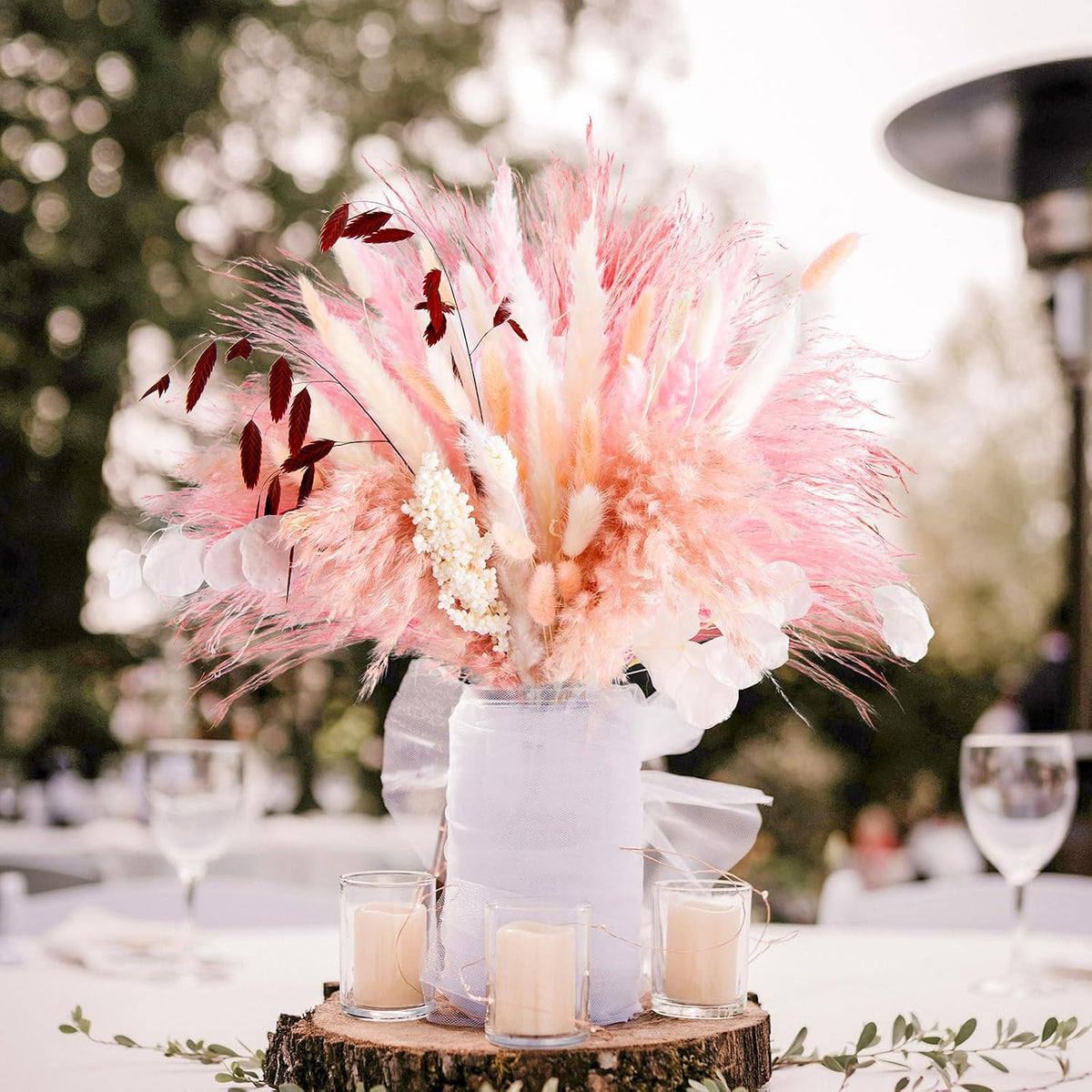 N&T NETING Pink Dried Pampas Grass Boho Set for Crafts Centerpiece, 85Pcs