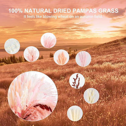 N&T NETING Pink Dried Pampas Grass Boho Set for Crafts Centerpiece, 85Pcs