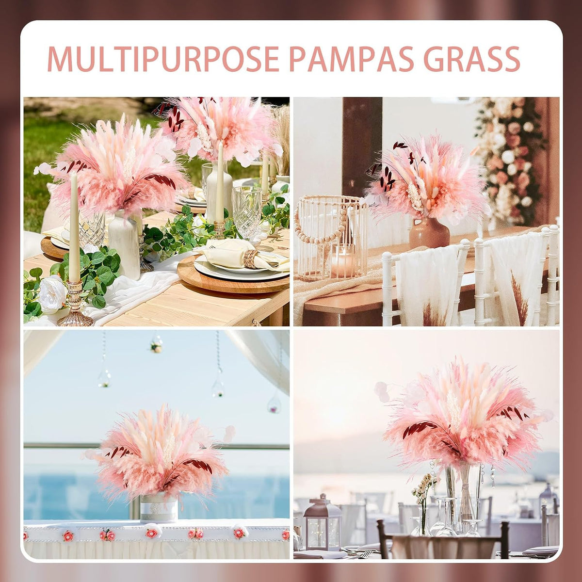 N&T NETING Pink Dried Pampas Grass Boho Set for Crafts Centerpiece, 85Pcs