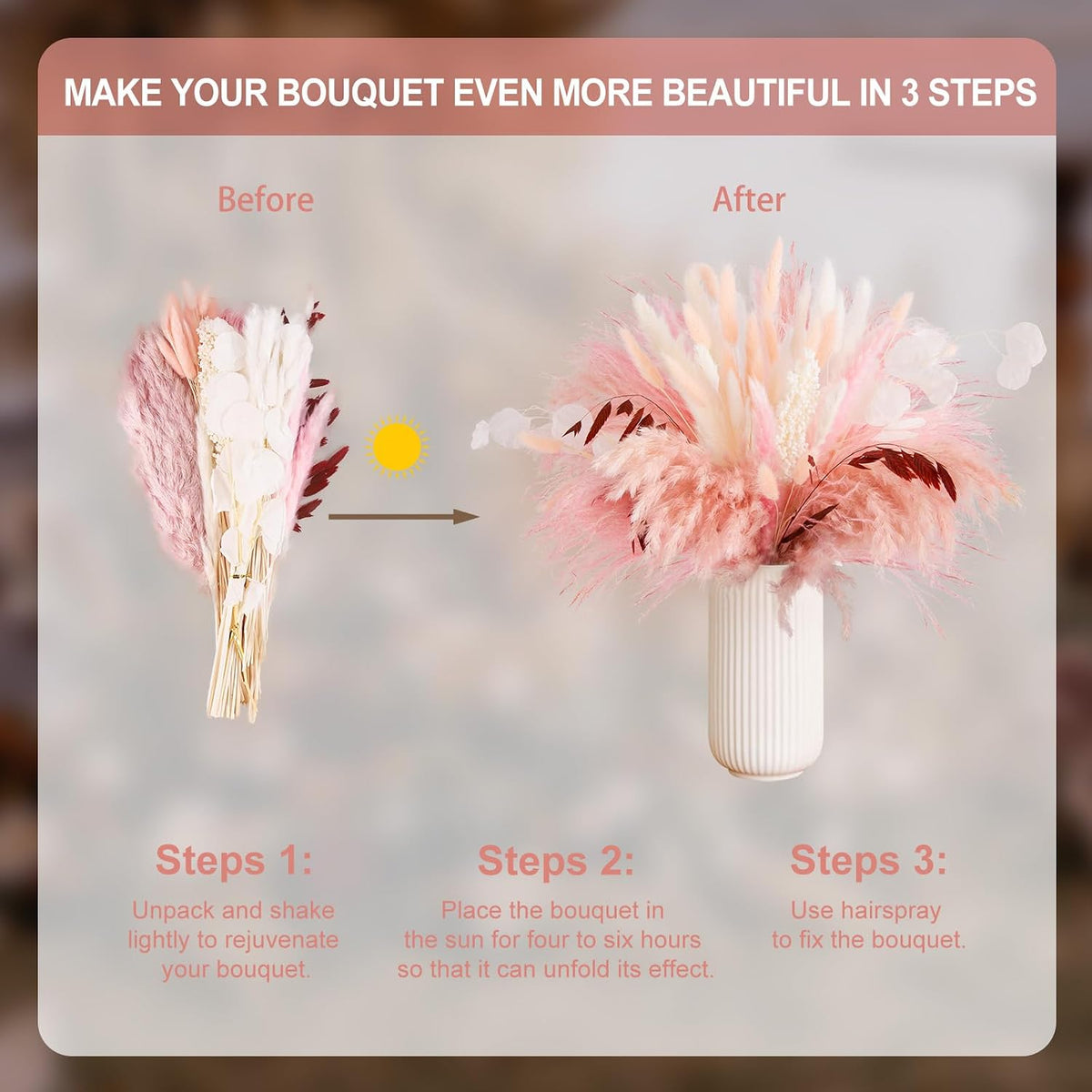 N&T NETING Pink Dried Pampas Grass Boho Set for Crafts Centerpiece, 85Pcs