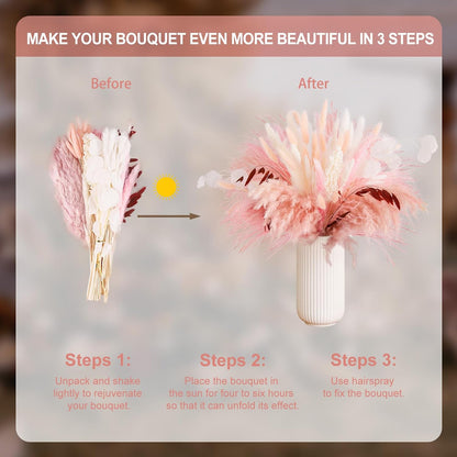 N&T NETING Pink Dried Pampas Grass Boho Set for Crafts Centerpiece, 85Pcs